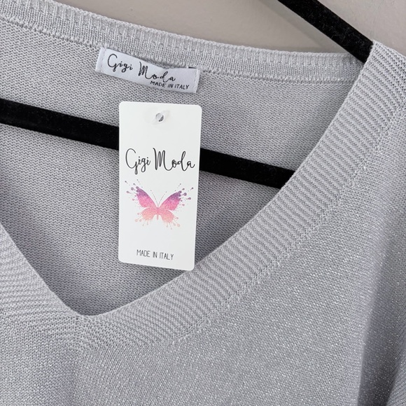 NWT Gigi Moda Silver Metallic Sparkle Sweater - Picture 2 of 7